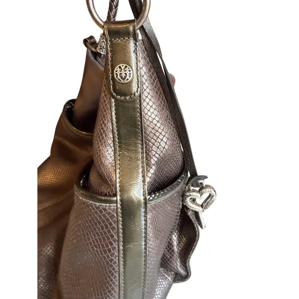 Brighton Embossed Snake Leather Shoulder Bag Pewter